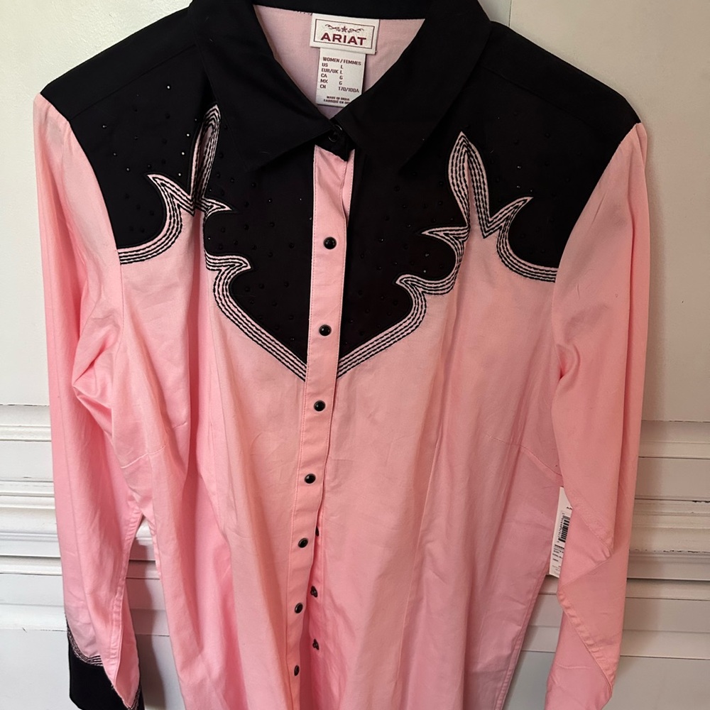 Ariat Black and Pink Embroidered Shirt